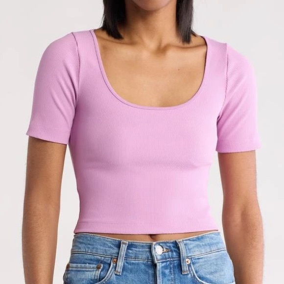 Abound Purple Compact Scoop Neck Cropped Tee in Pink Gale - Picture 1 of 7